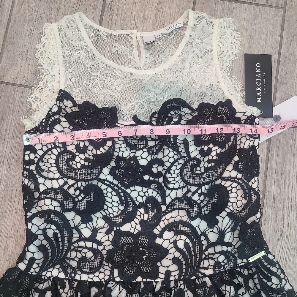Marciano Guess girls black & white laced sleeveless formal dress size 14 NWT